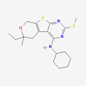molecular formula C19H27N3OS2 B4178208 N-cyclohexyl-6-ethyl-6-methyl-2-(methylthio)-5,8-dihydro-6H-pyrano[4',3':4,5]thieno[2,3-d]pyrimidin-4-amine 