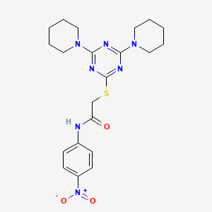 molecular formula C21H27N7O3S B4178224 2-[(4,6-di-1-piperidinyl-1,3,5-triazin-2-yl)thio]-N-(4-nitrophenyl)acetamide 