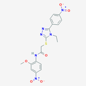molecular formula C19H18N6O6S B417823 2-[(4-ethyl-5-{4-nitrophenyl}-4H-1,2,4-triazol-3-yl)sulfanyl]-N-{4-nitro-2-methoxyphenyl}acetamide 