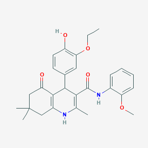 molecular formula C28H32N2O5 B417824 4-(3-ethoxy-4-hydroxyphenyl)-N-(2-methoxyphenyl)-2,7,7-trimethyl-5-oxo-1,4,6,8-tetrahydroquinoline-3-carboxamide 