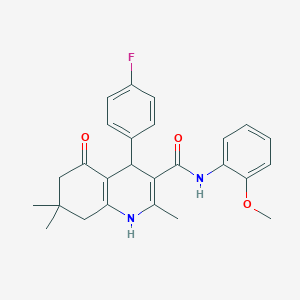 molecular formula C26H27FN2O3 B417825 4-(4-fluorophenyl)-2,7,7-trimethyl-N-[2-(methyloxy)phenyl]-5-oxo-1,4,5,6,7,8-hexahydroquinoline-3-carboxamide 