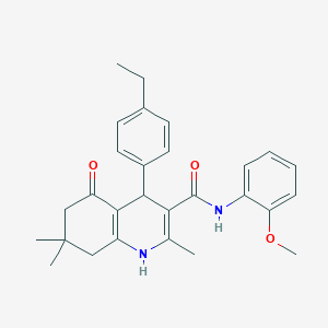 molecular formula C28H32N2O3 B417826 4-(4-ethylphenyl)-2,7,7-trimethyl-N-[2-(methyloxy)phenyl]-5-oxo-1,4,5,6,7,8-hexahydroquinoline-3-carboxamide 