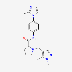 molecular formula C21H26N6O B4178269 1-[(1,5-dimethyl-1H-pyrazol-4-yl)methyl]-N-[4-(2-methyl-1H-imidazol-1-yl)phenyl]prolinamide 