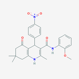 molecular formula C26H27N3O5 B417827 4-{4-nitrophenyl}-2,7,7-trimethyl-N-[2-(methyloxy)phenyl]-5-oxo-1,4,5,6,7,8-hexahydroquinoline-3-carboxamide 