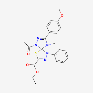 ethyl 6-acetyl-8-(4-methoxyphenyl)-9-methyl-1-phenyl-4-thia-1,2,6,7,9-pentaazaspiro[4.4]nona-2,7-diene-3-carboxylate
