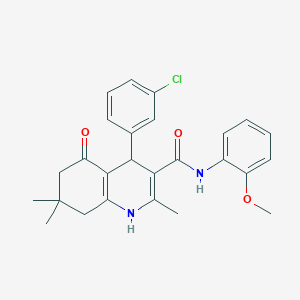 molecular formula C26H27ClN2O3 B417830 4-(3-chlorophenyl)-2,7,7-trimethyl-N-[2-(methyloxy)phenyl]-5-oxo-1,4,5,6,7,8-hexahydroquinoline-3-carboxamide 