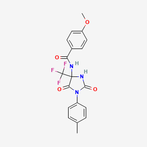 molecular formula C19H16F3N3O4 B4178302 4-methoxy-N-[1-(4-methylphenyl)-2,5-dioxo-4-(trifluoromethyl)-4-imidazolidinyl]benzamide 