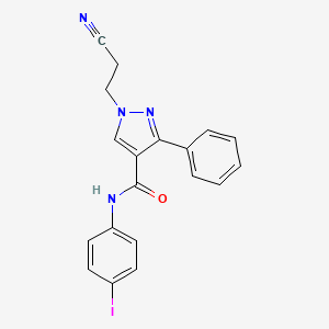 molecular formula C19H15IN4O B4178393 1-(2-cyanoethyl)-N-(4-iodophenyl)-3-phenyl-1H-pyrazole-4-carboxamide 