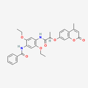 molecular formula C30H30N2O7 B4178451 N-[2,5-diethoxy-4-({2-[(4-methyl-2-oxo-2H-chromen-7-yl)oxy]propanoyl}amino)phenyl]benzamide 