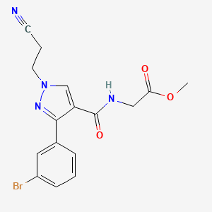 molecular formula C16H15BrN4O3 B4178554 methyl N-{[3-(3-bromophenyl)-1-(2-cyanoethyl)-1H-pyrazol-4-yl]carbonyl}glycinate 