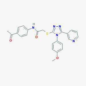 molecular formula C24H21N5O3S B417860 N-(4-acetylphenyl)-2-({4-[4-(methyloxy)phenyl]-5-pyridin-3-yl-4H-1,2,4-triazol-3-yl}sulfanyl)acetamide 
