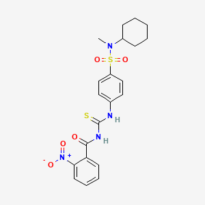 molecular formula C21H24N4O5S2 B4178617 N-{[(4-{[cyclohexyl(methyl)amino]sulfonyl}phenyl)amino]carbonothioyl}-2-nitrobenzamide 