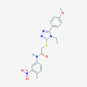 molecular formula C20H21N5O4S B417862 2-{[4-ethyl-5-(4-methoxyphenyl)-4H-1,2,4-triazol-3-yl]sulfanyl}-N-(4-methyl-3-nitrophenyl)acetamide 