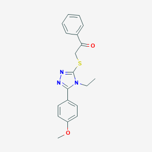 molecular formula C19H19N3O2S B417863 2-{[4-ethyl-5-(4-methoxyphenyl)-4H-1,2,4-triazol-3-yl]sulfanyl}-1-phenylethanone CAS No. 485342-68-5