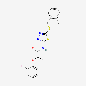 molecular formula C19H18FN3O2S2 B4178642 2-(2-fluorophenoxy)-N-{5-[(2-methylbenzyl)thio]-1,3,4-thiadiazol-2-yl}propanamide 
