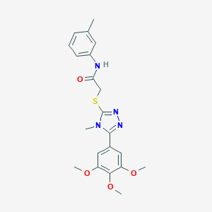 molecular formula C21H24N4O4S B417866 N-(3-methylphenyl)-2-({4-methyl-5-[3,4,5-tris(methyloxy)phenyl]-4H-1,2,4-triazol-3-yl}sulfanyl)acetamide 