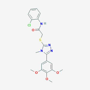 molecular formula C20H21ClN4O4S B417867 N-(2-chlorophenyl)-2-({4-methyl-5-[3,4,5-tris(methyloxy)phenyl]-4H-1,2,4-triazol-3-yl}sulfanyl)acetamide 