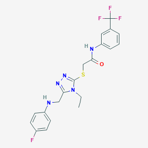 molecular formula C20H19F4N5OS B417871 2-[[4-ethyl-5-[(4-fluoroanilino)methyl]-1,2,4-triazol-3-yl]sulfanyl]-N-[3-(trifluoromethyl)phenyl]acetamide 