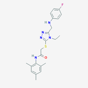 2-({4-ethyl-5-[(4-fluoroanilino)methyl]-4H-1,2,4-triazol-3-yl}sulfanyl)-N-mesitylacetamide