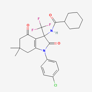 molecular formula C24H26ClF3N2O3 B4178741 N-[1-(4-chlorophenyl)-6,6-dimethyl-2,4-dioxo-3-(trifluoromethyl)-2,3,4,5,6,7-hexahydro-1H-indol-3-yl]cyclohexanecarboxamide 