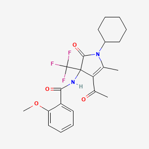 molecular formula C22H25F3N2O4 B4178775 N-[4-acetyl-1-cyclohexyl-5-methyl-2-oxo-3-(trifluoromethyl)-2,3-dihydro-1H-pyrrol-3-yl]-2-methoxybenzamide 