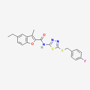 molecular formula C21H18FN3O2S2 B4178793 5-ethyl-N-{5-[(4-fluorobenzyl)thio]-1,3,4-thiadiazol-2-yl}-3-methyl-1-benzofuran-2-carboxamide 