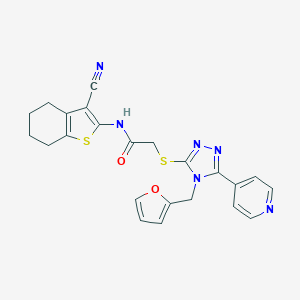 molecular formula C23H20N6O2S2 B417880 N-(3-cyano-4,5,6,7-tetrahydro-1-benzothien-2-yl)-2-{[4-(furan-2-ylmethyl)-5-pyridin-4-yl-4H-1,2,4-triazol-3-yl]sulfanyl}acetamide 