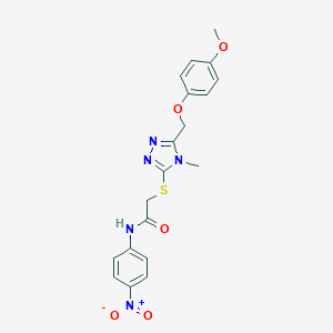 molecular formula C19H19N5O5S B417881 N-{4-nitrophenyl}-2-({5-[(4-methoxyphenoxy)methyl]-4-methyl-4H-1,2,4-triazol-3-yl}sulfanyl)acetamide 