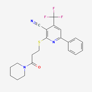 2-{[3-oxo-3-(1-piperidinyl)propyl]thio}-6-phenyl-4-(trifluoromethyl)nicotinonitrile