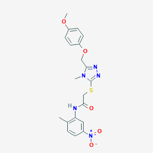 molecular formula C20H21N5O5S B417888 2-({5-[(4-methoxyphenoxy)methyl]-4-methyl-4H-1,2,4-triazol-3-yl}sulfanyl)-N-(2-methyl-5-nitrophenyl)acetamide 