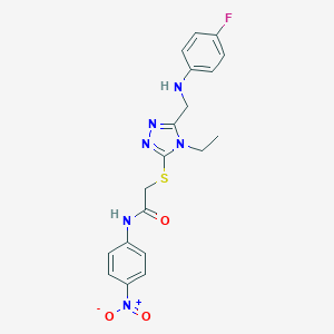 molecular formula C19H19FN6O3S B417890 2-({4-ethyl-5-[(4-fluoroanilino)methyl]-4H-1,2,4-triazol-3-yl}sulfanyl)-N-{4-nitrophenyl}acetamide 