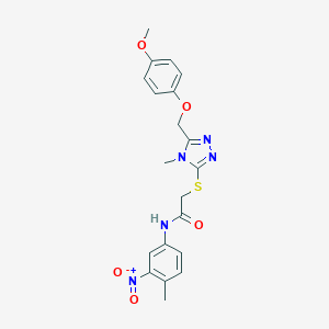 molecular formula C20H21N5O5S B417891 N-{3-nitro-4-methylphenyl}-2-({5-[(4-methoxyphenoxy)methyl]-4-methyl-4H-1,2,4-triazol-3-yl}sulfanyl)acetamide 