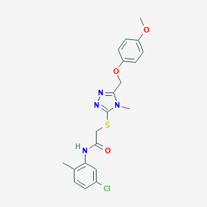 molecular formula C20H21ClN4O3S B417894 N-(5-chloro-2-methylphenyl)-2-({5-[(4-methoxyphenoxy)methyl]-4-methyl-4H-1,2,4-triazol-3-yl}sulfanyl)acetamide 