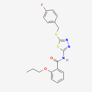 molecular formula C19H18FN3O2S2 B4178987 N-{5-[(4-fluorobenzyl)thio]-1,3,4-thiadiazol-2-yl}-2-propoxybenzamide 