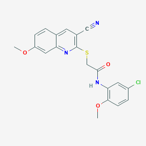 molecular formula C20H16ClN3O3S B417900 N-(5-chloro-2-methoxyphenyl)-2-(3-cyano-7-methoxyquinolin-2-yl)sulfanylacetamide 