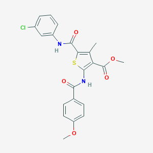 molecular formula C22H19ClN2O5S B417907 Methyl 5-{[(3-chlorophenyl)amino]carbonyl}-4-methyl-2-({[4-(methyloxy)phenyl]carbonyl}amino)thiophene-3-carboxylate 