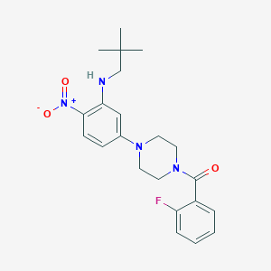 molecular formula C22H27FN4O3 B4179115 (2,2-dimethylpropyl){5-[4-(2-fluorobenzoyl)-1-piperazinyl]-2-nitrophenyl}amine 