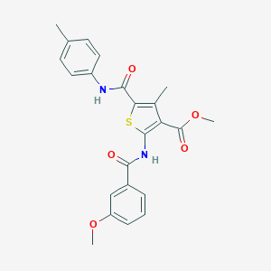 molecular formula C23H22N2O5S B417913 Methyl 4-methyl-2-({[3-(methyloxy)phenyl]carbonyl}amino)-5-{[(4-methylphenyl)amino]carbonyl}thiophene-3-carboxylate 