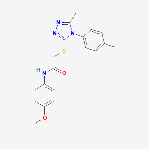 molecular formula C20H22N4O2S B417916 N-(4-ethoxyphenyl)-2-{[5-methyl-4-(4-methylphenyl)-4H-1,2,4-triazol-3-yl]sulfanyl}acetamide 