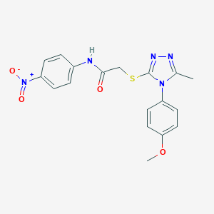 molecular formula C18H17N5O4S B417917 N-{4-nitrophenyl}-2-{[4-(4-methoxyphenyl)-5-methyl-4H-1,2,4-triazol-3-yl]sulfanyl}acetamide 
