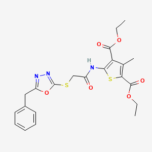 molecular formula C22H23N3O6S2 B4179180 diethyl 5-({[(5-benzyl-1,3,4-oxadiazol-2-yl)thio]acetyl}amino)-3-methyl-2,4-thiophenedicarboxylate 