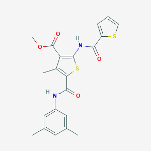 molecular formula C21H20N2O4S2 B417919 Methyl 5-{[(3,5-dimethylphenyl)amino]carbonyl}-4-methyl-2-[(thien-2-ylcarbonyl)amino]thiophene-3-carboxylate 