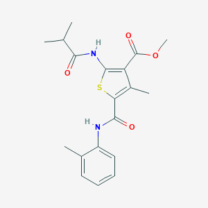 molecular formula C19H22N2O4S B417929 Methyl 4-methyl-5-{[(2-methylphenyl)amino]carbonyl}-2-[(2-methylpropanoyl)amino]thiophene-3-carboxylate 