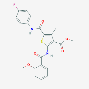 molecular formula C22H19FN2O5S B417933 Methyl 5-{[(4-fluorophenyl)amino]carbonyl}-4-methyl-2-({[2-(methyloxy)phenyl]carbonyl}amino)thiophene-3-carboxylate 