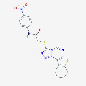 N-(4-nitrophenyl)-2-(10-thia-3,4,6,8-tetrazatetracyclo[7.7.0.02,6.011,16]hexadeca-1(9),2,4,7,11(16)-pentaen-5-ylsulfanyl)acetamide