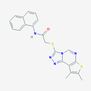 molecular formula C21H17N5OS2 B417951 2-[(8,9-dimethylthieno[3,2-e][1,2,4]triazolo[4,3-c]pyrimidin-3-yl)sulfanyl]-N-naphthalen-1-ylacetamide 