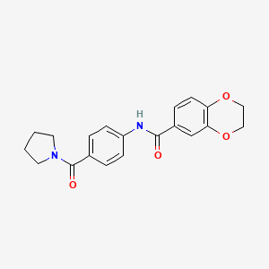 molecular formula C20H20N2O4 B4179539 N-[4-(1-pyrrolidinylcarbonyl)phenyl]-2,3-dihydro-1,4-benzodioxine-6-carboxamide 