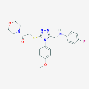 molecular formula C22H24FN5O3S B417955 2-[[5-[(4-Fluoroanilino)methyl]-4-(4-methoxyphenyl)-1,2,4-triazol-3-yl]sulfanyl]-1-morpholin-4-ylethanone 