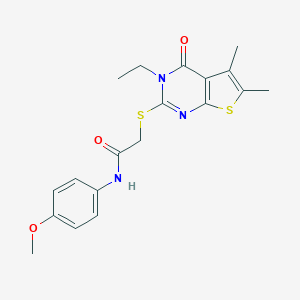 2-[(3-ethyl-5,6-dimethyl-4-oxo-3,4-dihydrothieno[2,3-d]pyrimidin-2-yl)sulfanyl]-N-(4-methoxyphenyl)acetamide