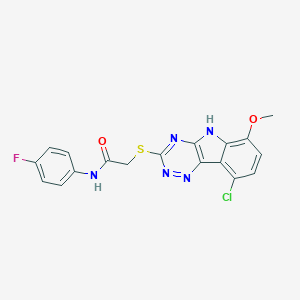 2-[(9-chloro-6-methoxy-5H-[1,2,4]triazino[5,6-b]indol-3-yl)sulfanyl]-N-(4-fluorophenyl)acetamide
